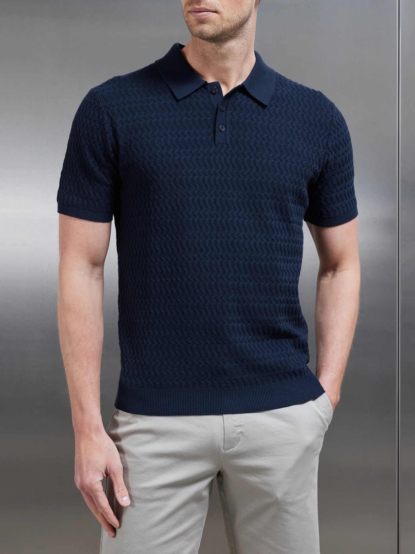 Cotton knitted polo shirt - Navy