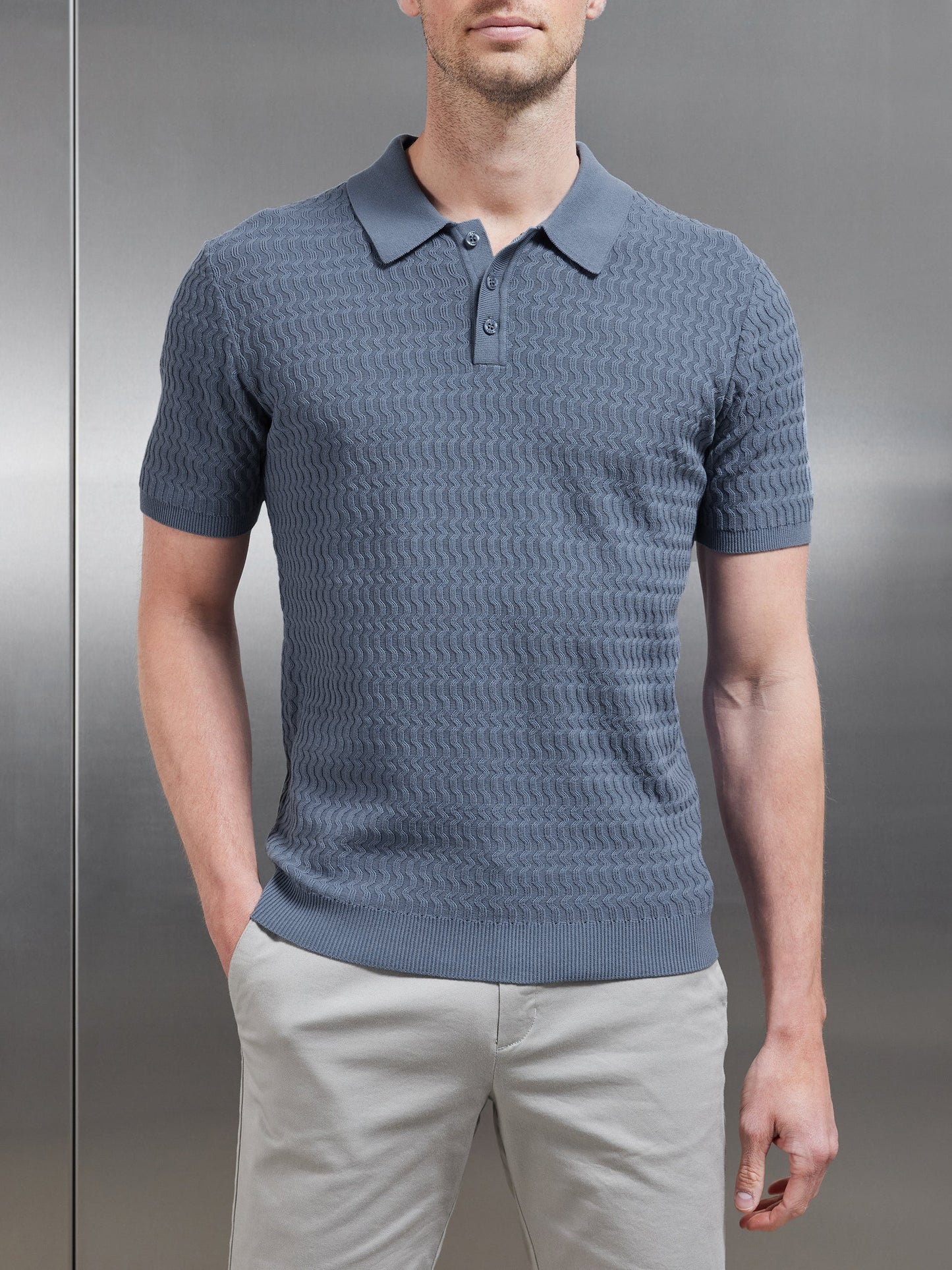 Cotton knitted polo shirt - Blue