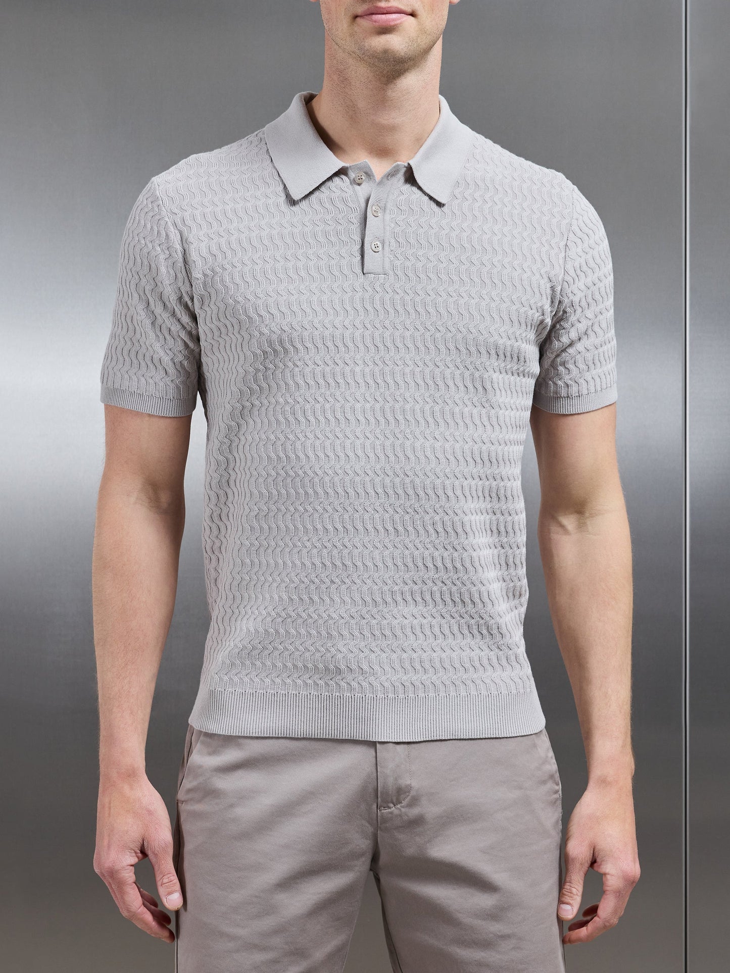 Cotton knitted polo shirt - Light grey