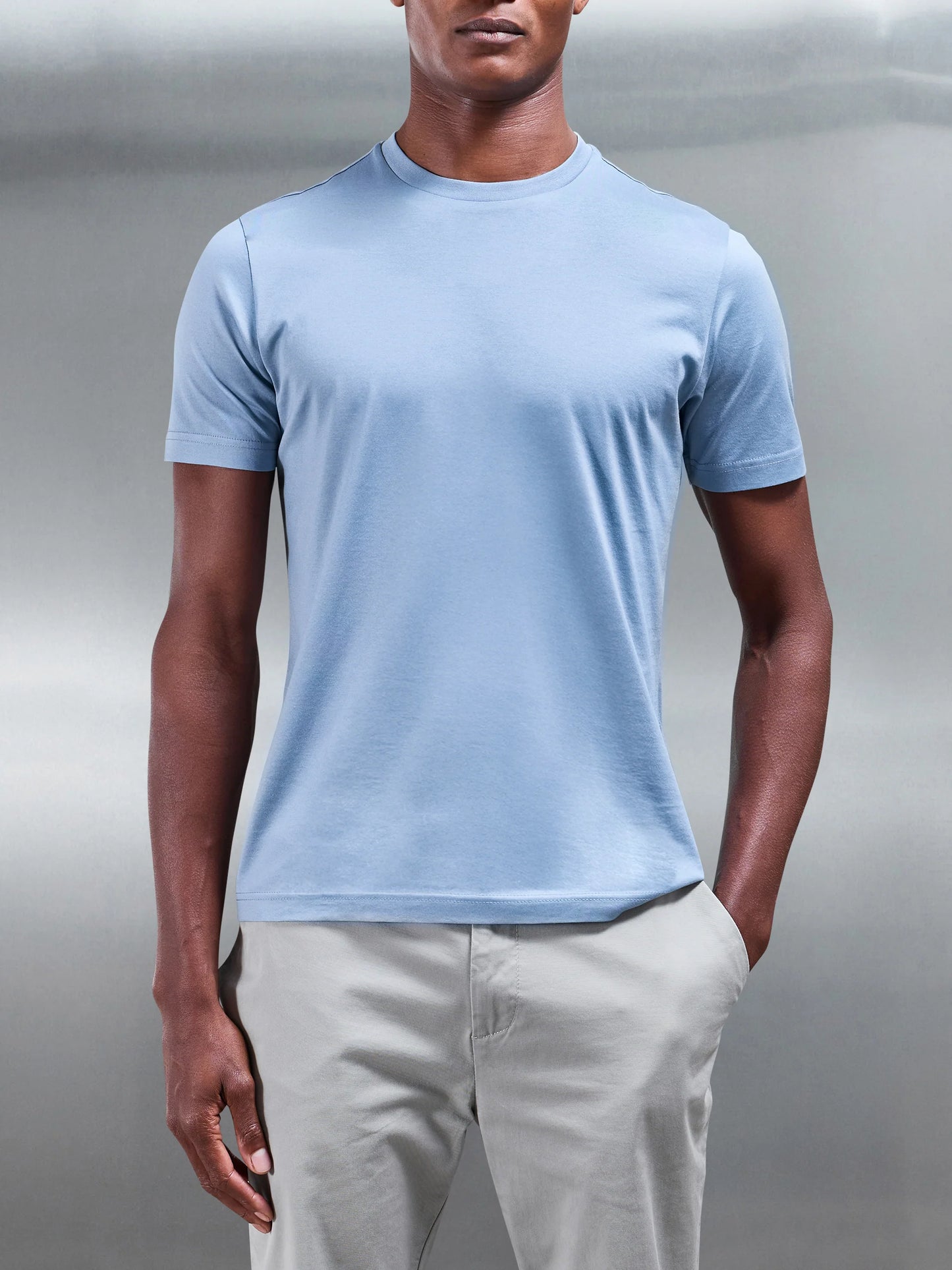 Slim fit cotton T-shirt light blue